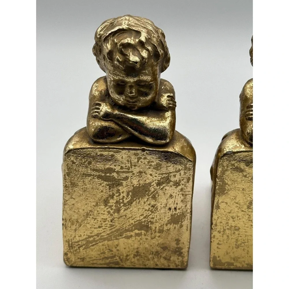 Vintage Resin Classical Cherub Bookends - Shelf Accents